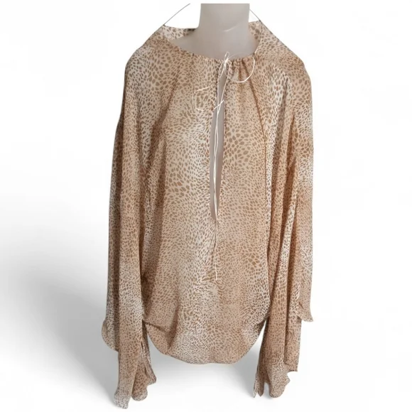 Victoria Secret Sheer Leopard Batwing Coverup Top Tie Neck Boho Resort Swim - Picture 2 of 5